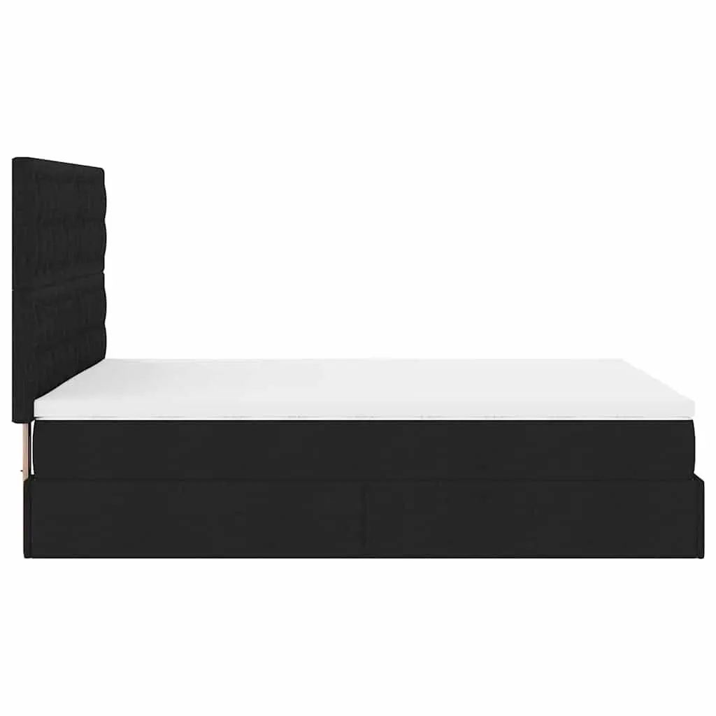 Double Ottoman Bed with Pocket Spring Mattress Black Fabric Storage Bedroom