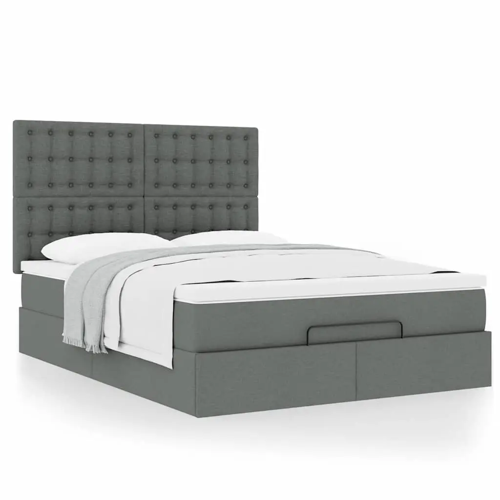 Ottoman Bed Queen Size with Mattress Grey Fabric Storage Lift Hydraulic Frame