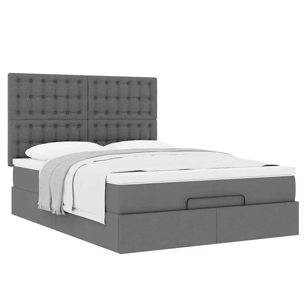 Ottoman Bed Queen Size with Mattress Grey Fabric Storage Lift Hydraulic Frame
