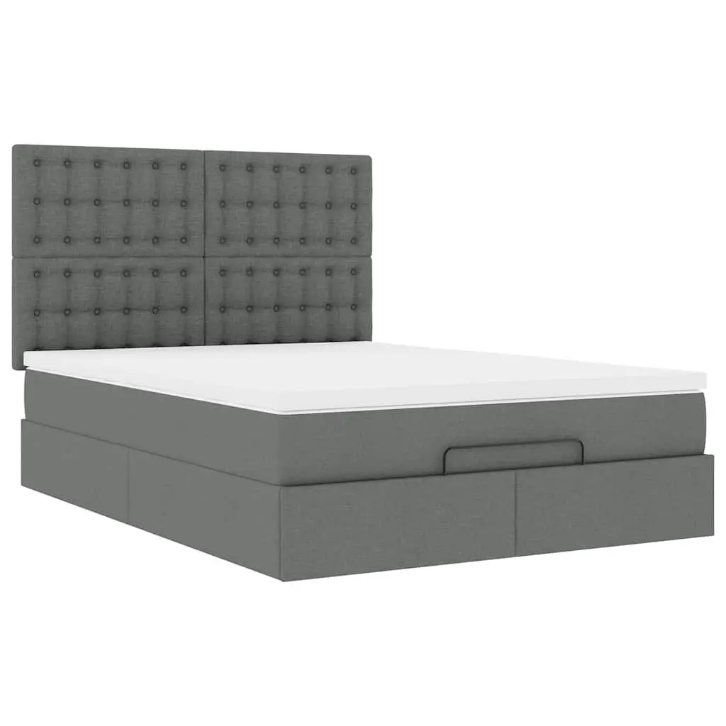 Ottoman Bed Queen Size with Mattress Grey Fabric Storage Lift Hydraulic Frame