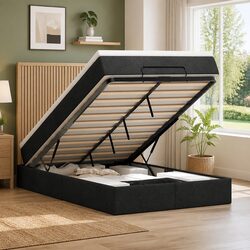Functional Ottoman Bed with Mattress and Storage in Black