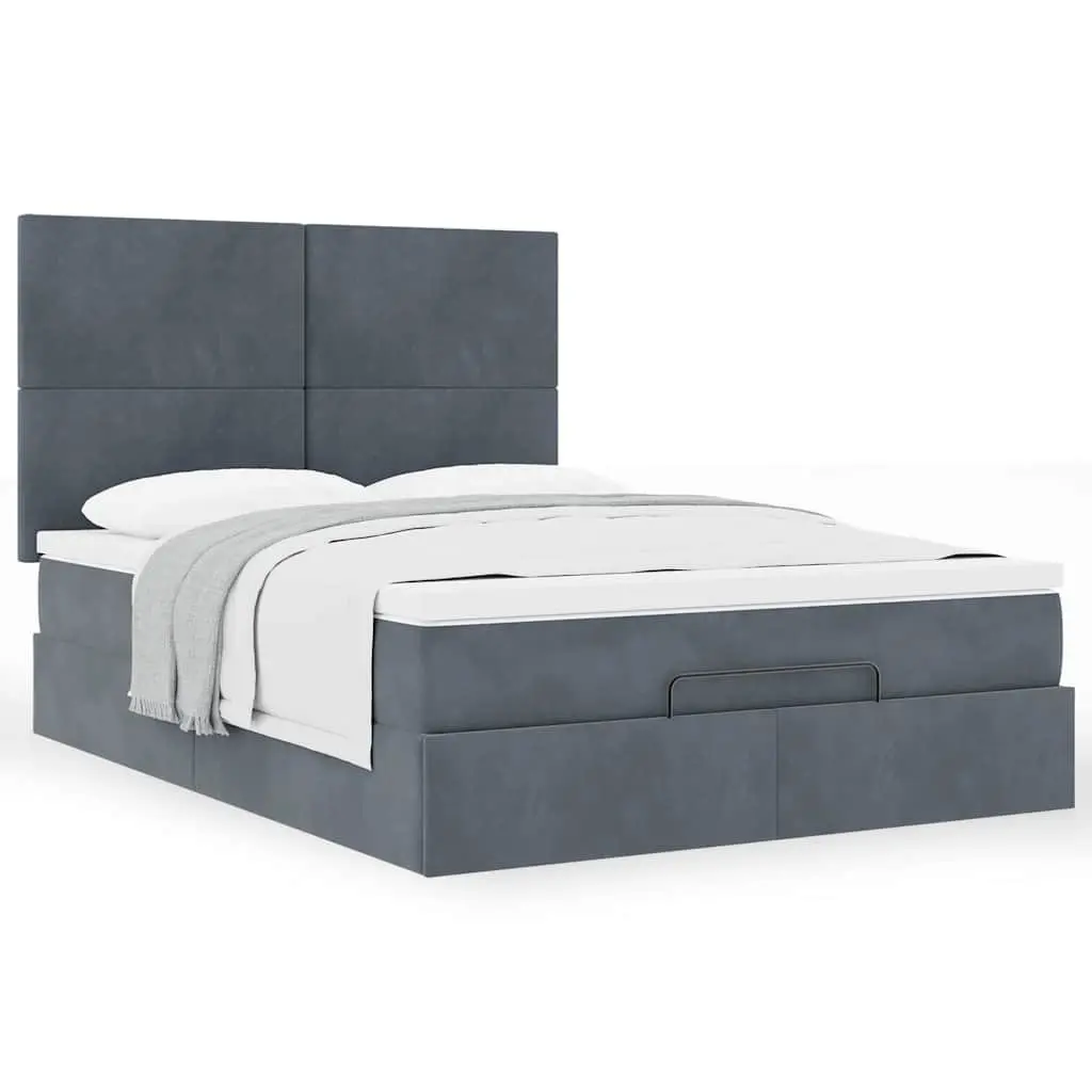 Ottoman Bed Velvet Double Grey Lift-Up Storage Frame with Pocket Spring Mattress and Slats