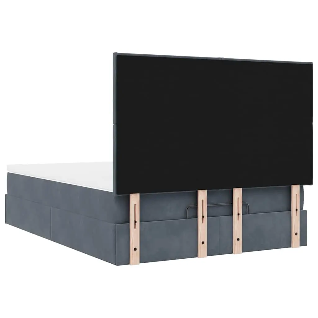 Ottoman Bed Velvet Double Grey Lift-Up Storage Frame with Pocket Spring Mattress and Slats