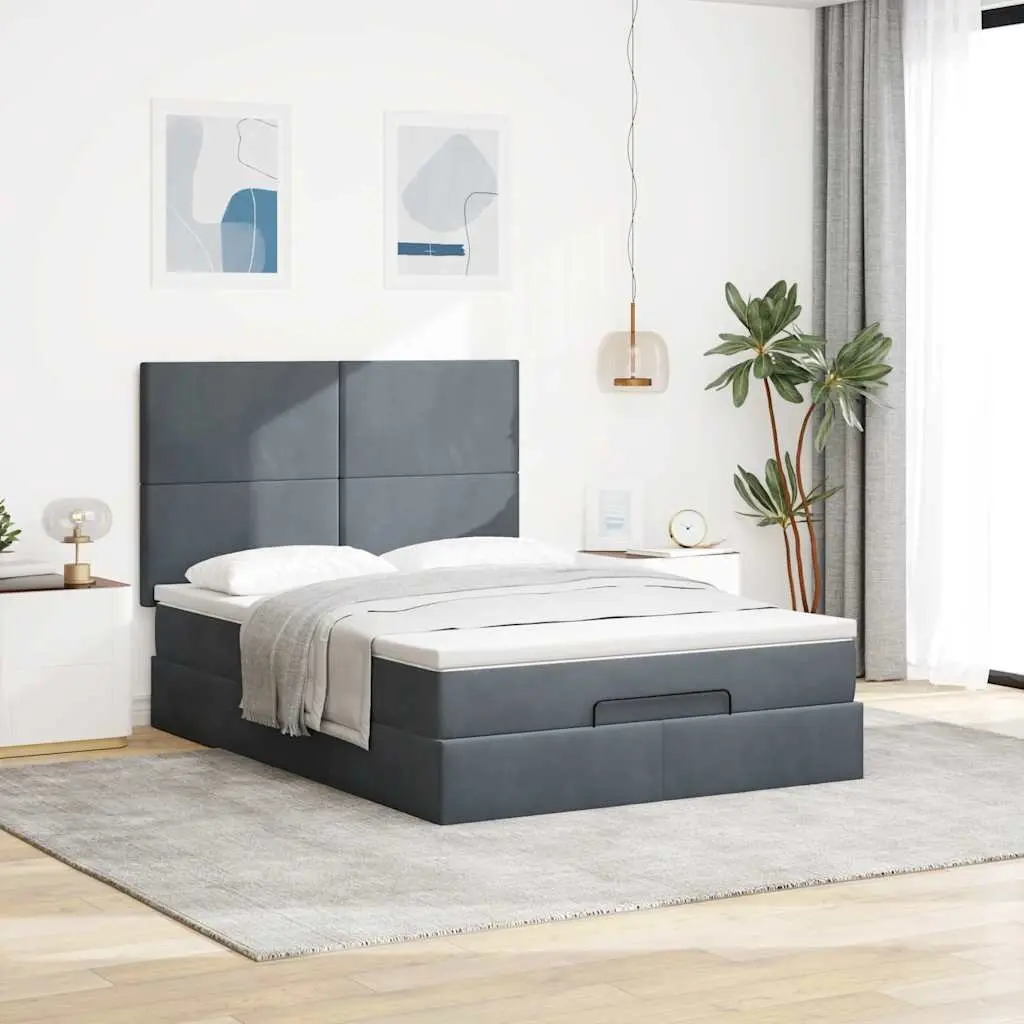 Queen Ottoman Bed with Pocket Spring Mattresses Grey Velvet Storage Lift
