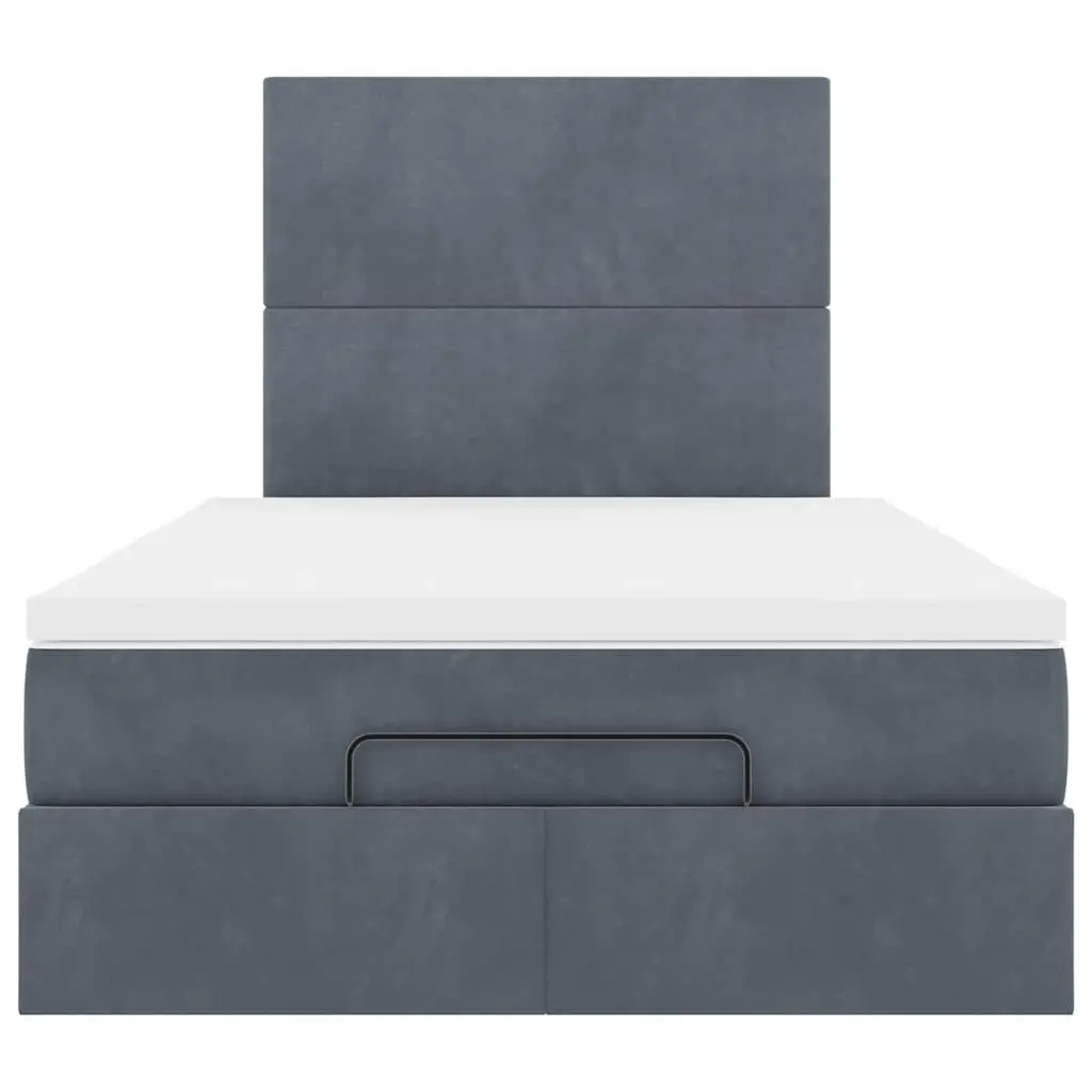 Ottoman Bed King Single with Mattresses Grey Velvet Upholstered Storage Frame