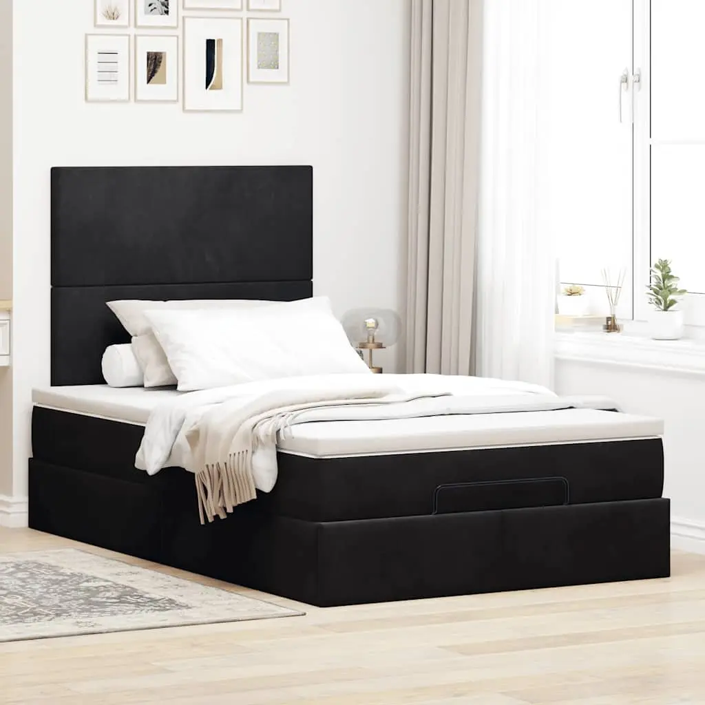 Ottoman Bed Velvet King Single Black with Storage Lift Base and Pocket Spring Mattress