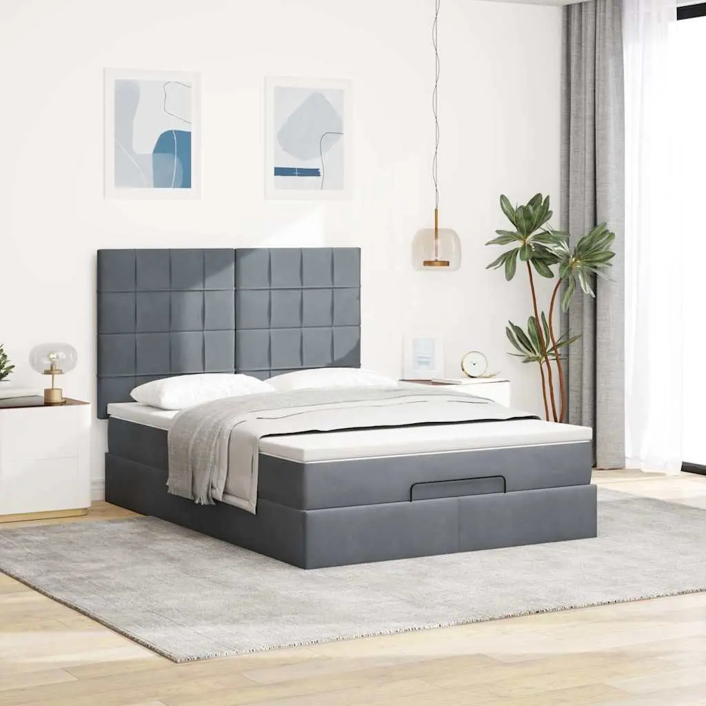 Ottoman Storage Bed Velvet Upholstered Queen Grey with Pocket Spring Mattress