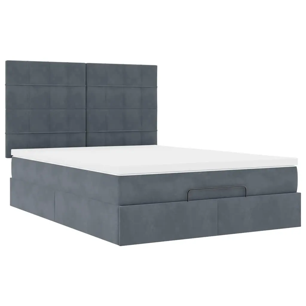 Ottoman Storage Bed Velvet Upholstered Queen Grey with Pocket Spring Mattress