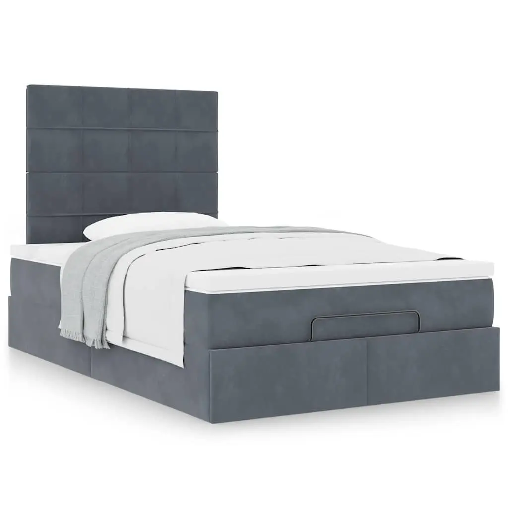 Ottoman Bed King Single Velvet Grey with Pocket Spring Mattresses and Hydraulic Lift Storage