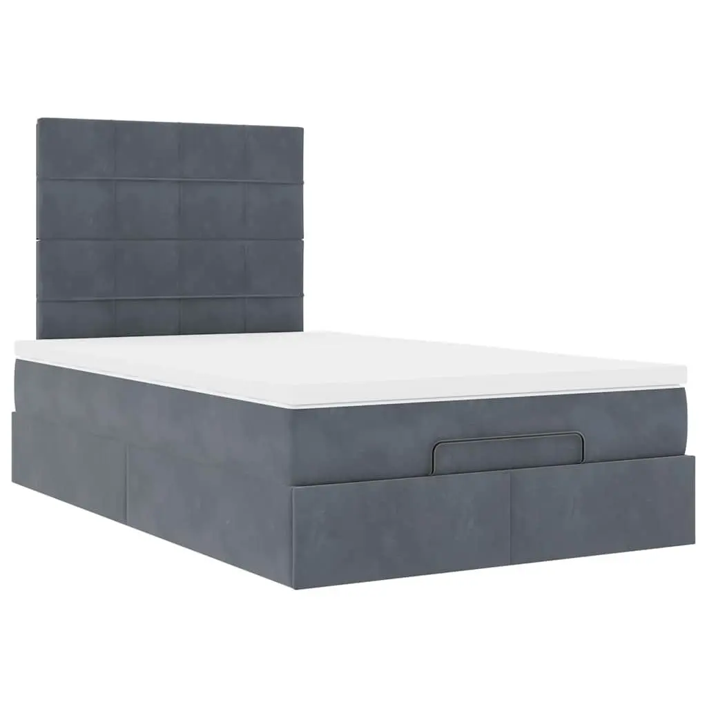 Ottoman Bed King Single Velvet Grey with Pocket Spring Mattresses and Hydraulic Lift Storage