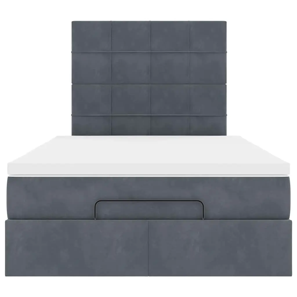 Ottoman Bed King Single Velvet Grey with Pocket Spring Mattresses and Hydraulic Lift Storage