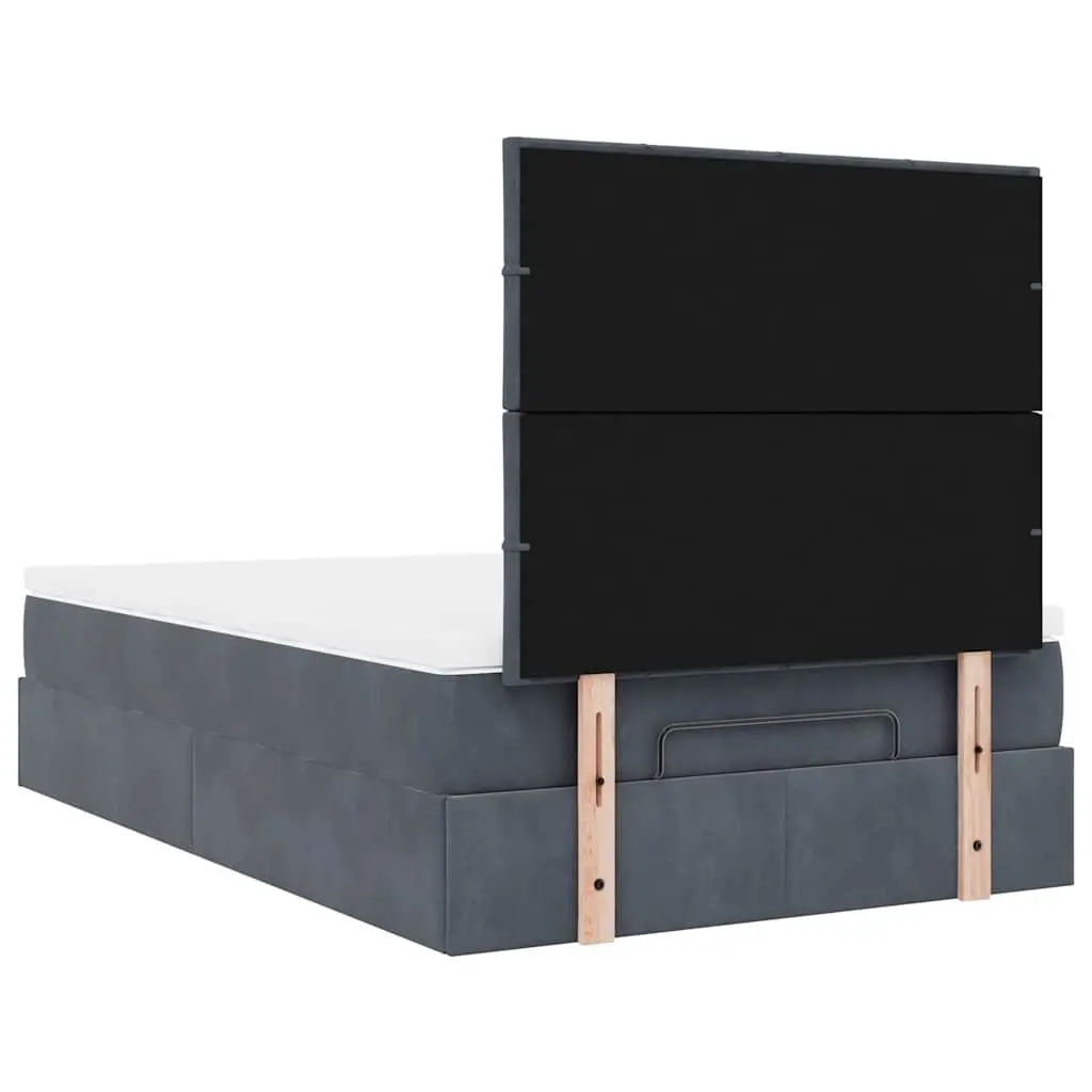 Ottoman Bed King Single Velvet Grey with Pocket Spring Mattresses and Hydraulic Lift Storage