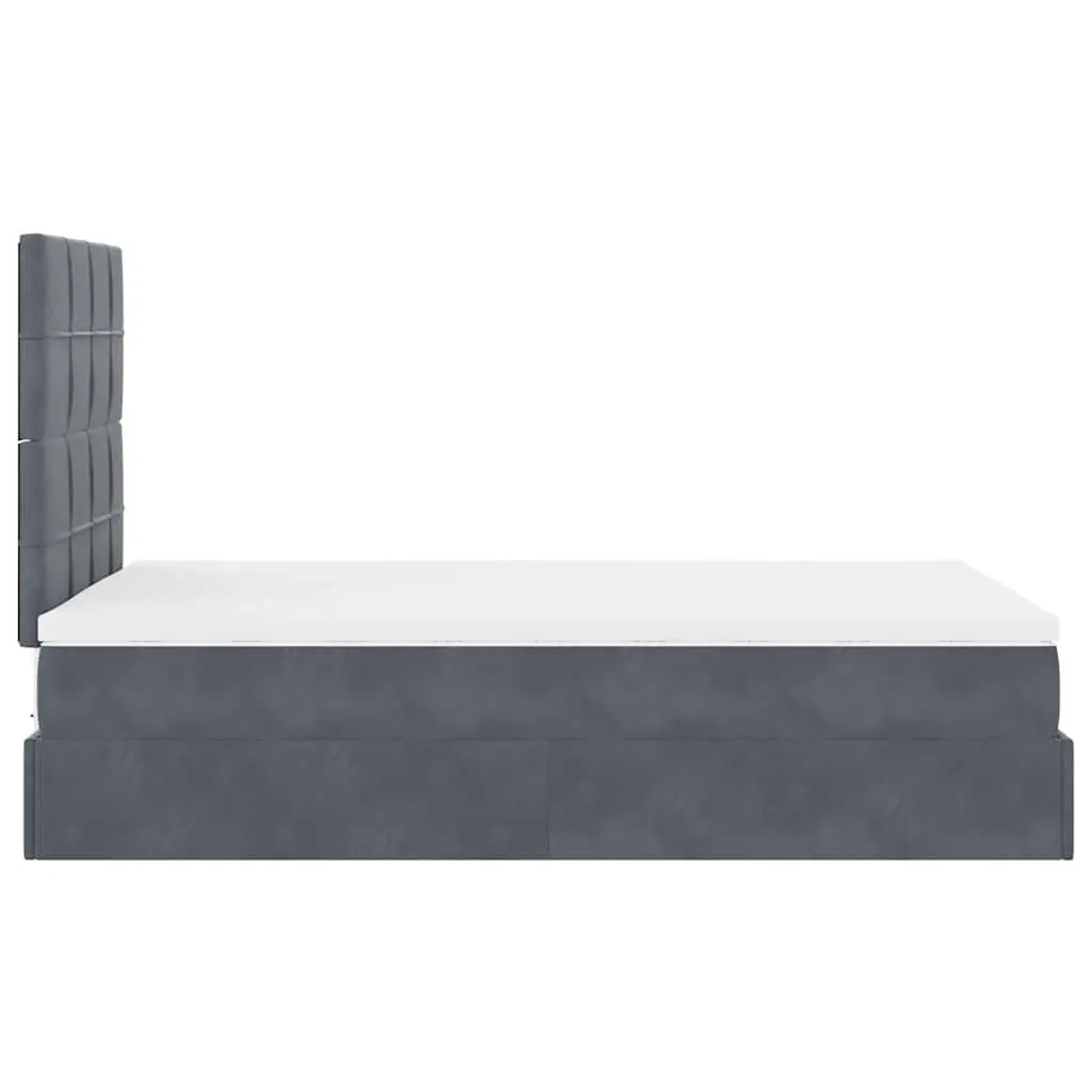 Ottoman Bed King Single Velvet Grey with Pocket Spring Mattresses and Hydraulic Lift Storage