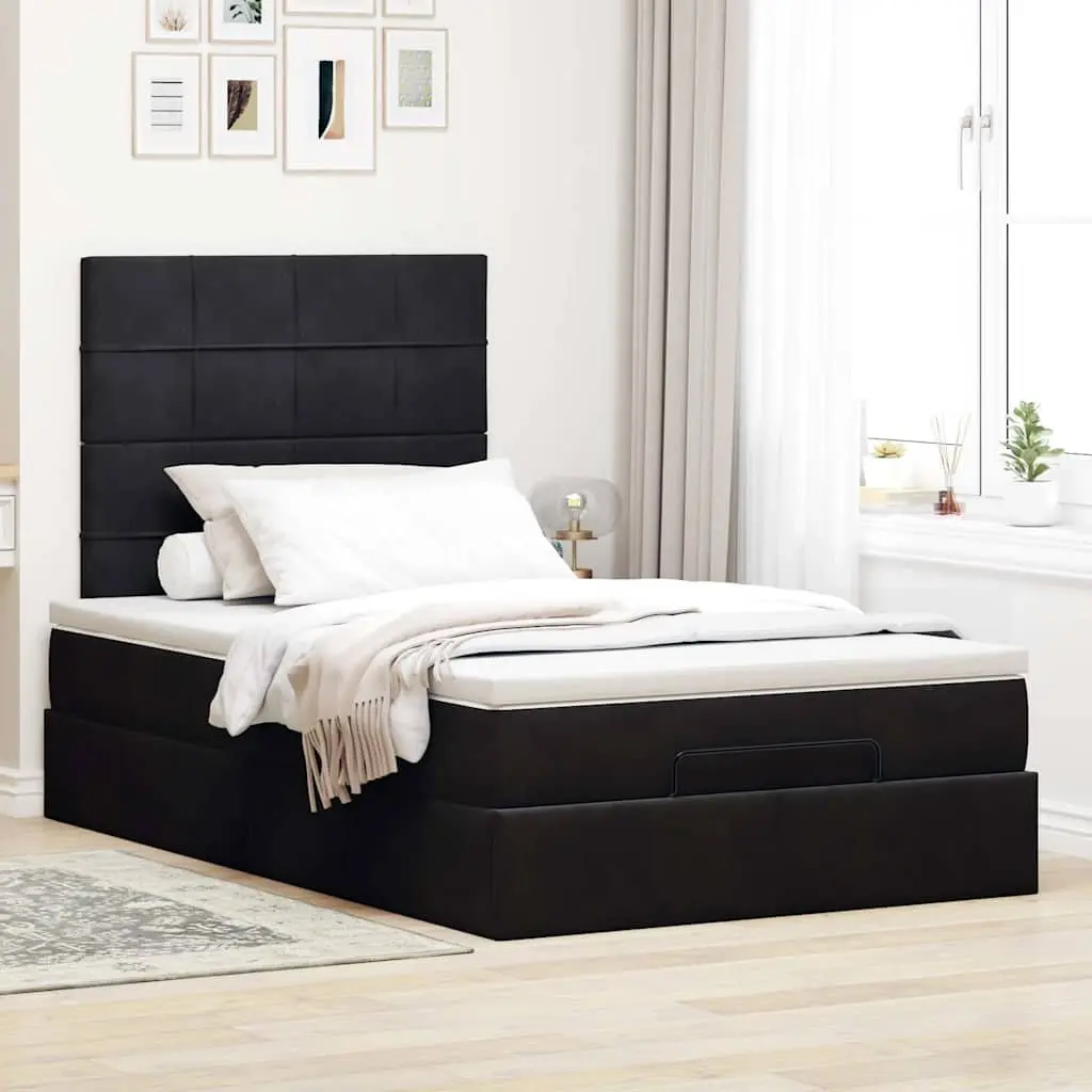 Ottoman Bed Frame with Hydraulic Lift King Single Velvet Black Storage and Pocket Spring Mattress