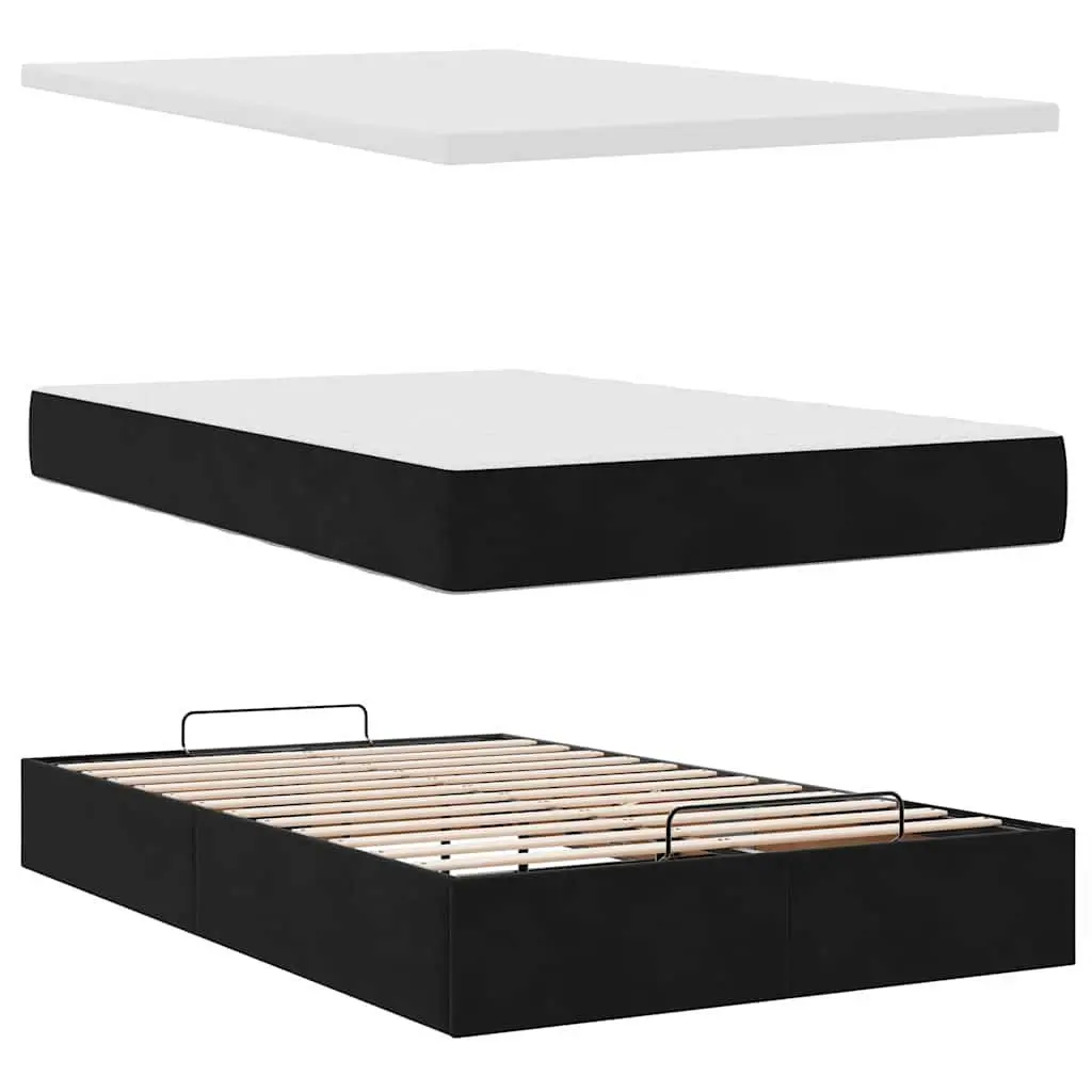 Ottoman Bed Frame with Hydraulic Lift King Single Velvet Black Storage and Pocket Spring Mattress