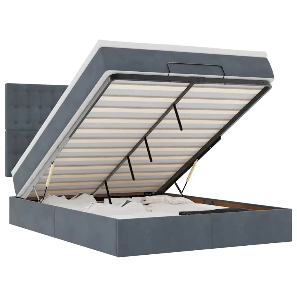 Ottoman Bed with Mattresses Double Grey Velvet Storage Lift Hydraulic