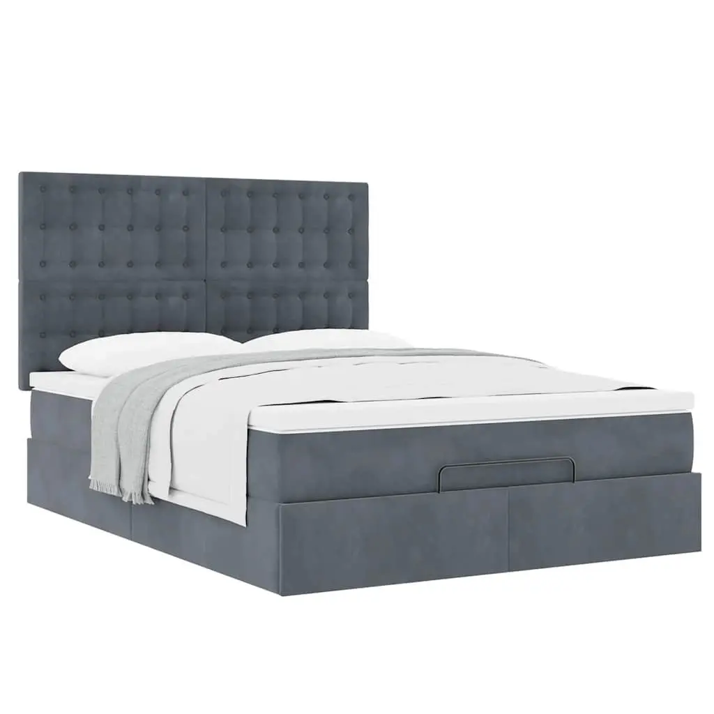 Ottoman Bed with Mattresses Double Grey Velvet Storage Lift Hydraulic
