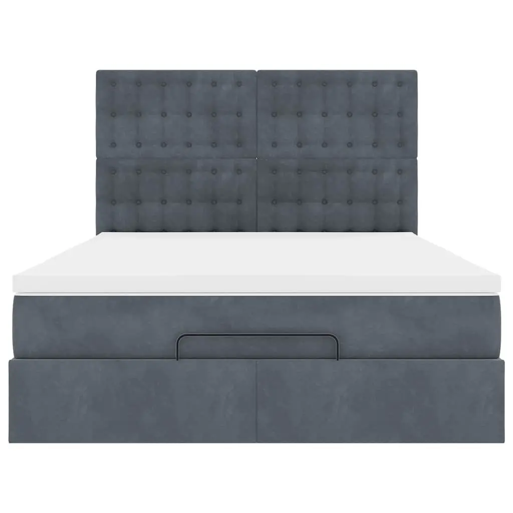 Ottoman Bed with Mattresses Double Grey Velvet Storage Lift Hydraulic