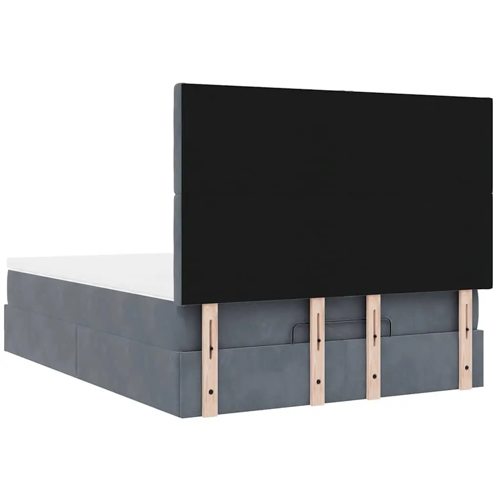 Ottoman Bed with Mattresses Double Grey Velvet Storage Lift Hydraulic