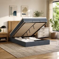 Grey Ottoman Bed Queen with Pocket Spring Mattress and Storage