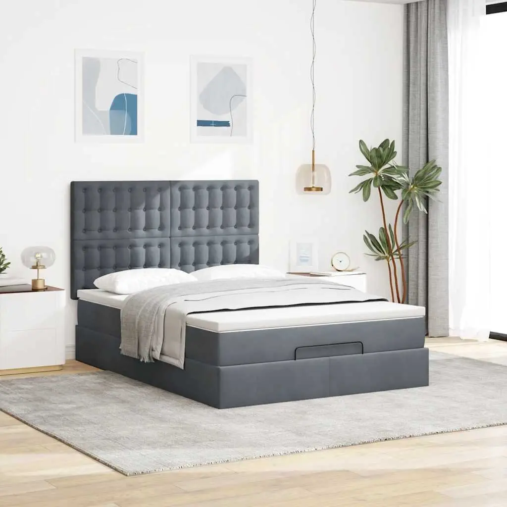 Grey Ottoman Bed Queen with Pocket Spring Mattress and Storage