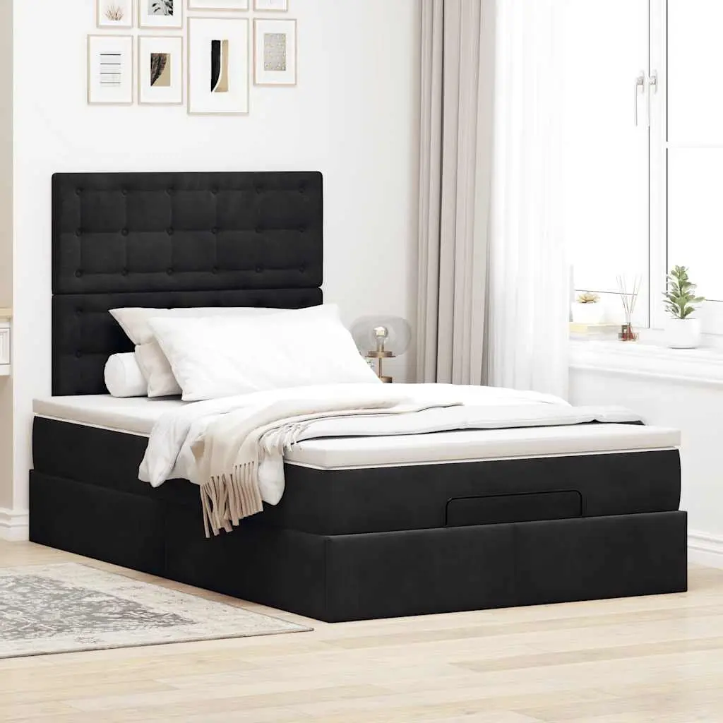 Ottoman Bed King Single Black Velvet with Pocket Spring Mattress & Storage Lift