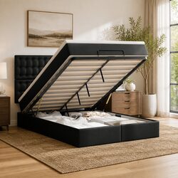 Functional Double Ottoman Bed with Mattress and Storage
