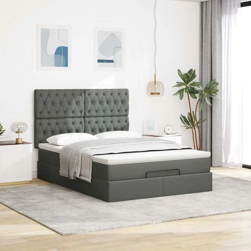 Ottoman Bed with Pocket Spring Mattress LED Lights Storage Queen Grey Fabric