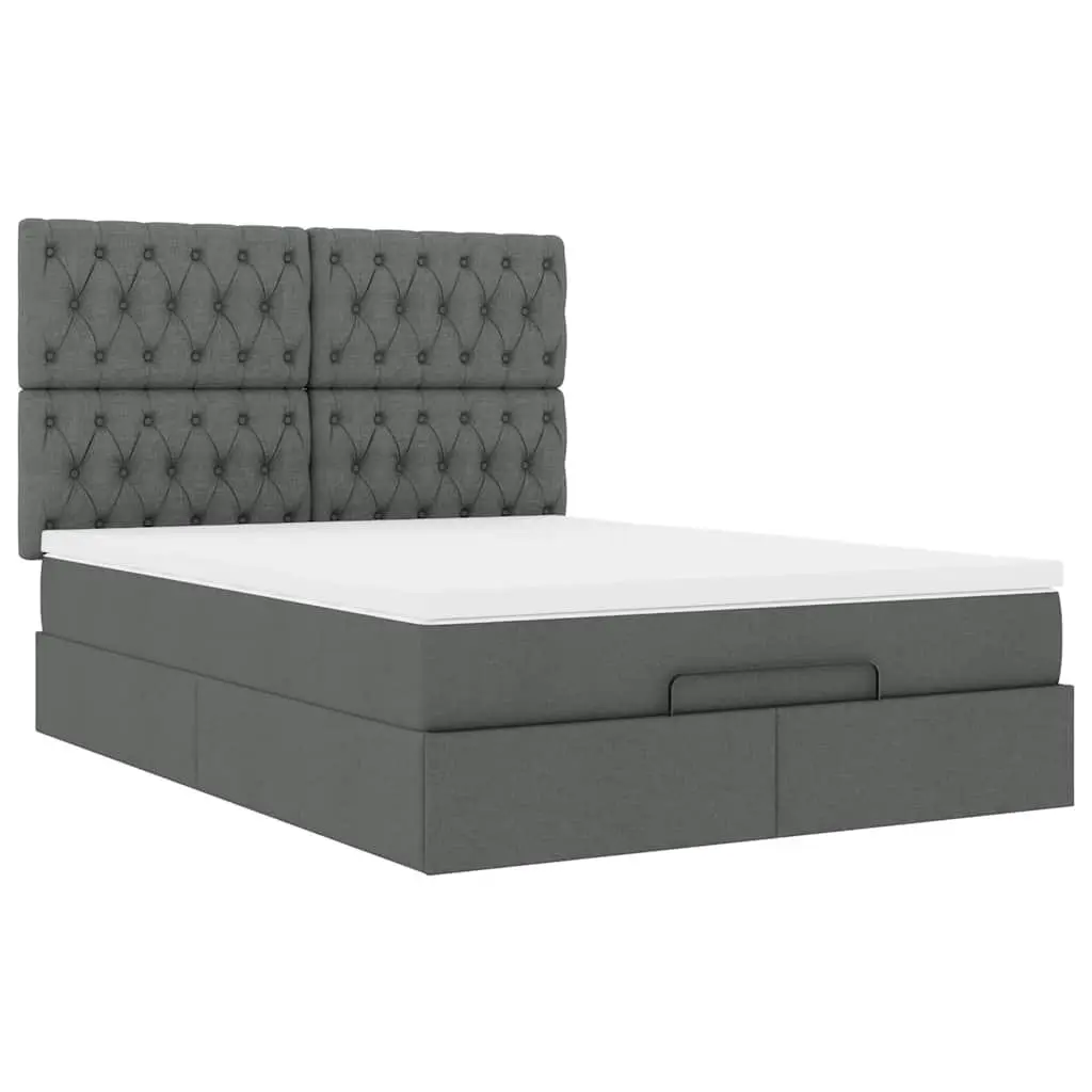 Ottoman Bed with Pocket Spring Mattress LED Lights Storage Queen Grey Fabric