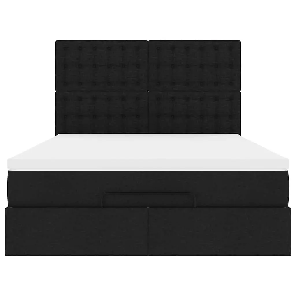 Ottoman Bed Pocket Spring Mattress Double Black Fabric with LED Lights
