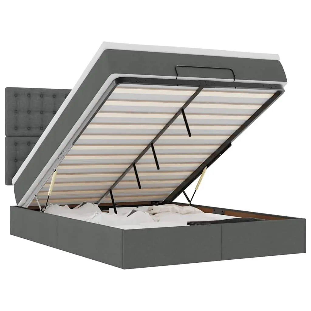 Ottoman Bed Pocket Spring Mattress Queen Grey Fabric with LED Lights