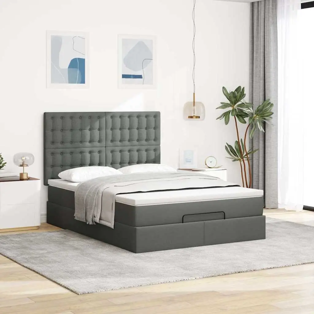 Ottoman Bed Pocket Spring Mattress Queen Grey Fabric with LED Lights