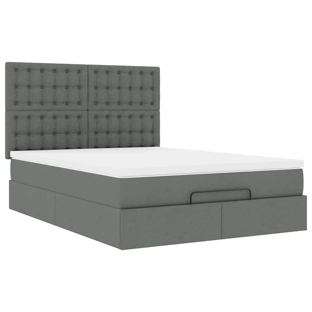Ottoman Bed Pocket Spring Mattress Queen Grey Fabric with LED Lights