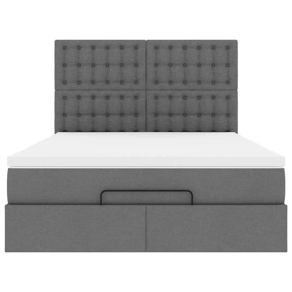 Ottoman Bed Pocket Spring Mattress Queen Grey Fabric with LED Lights