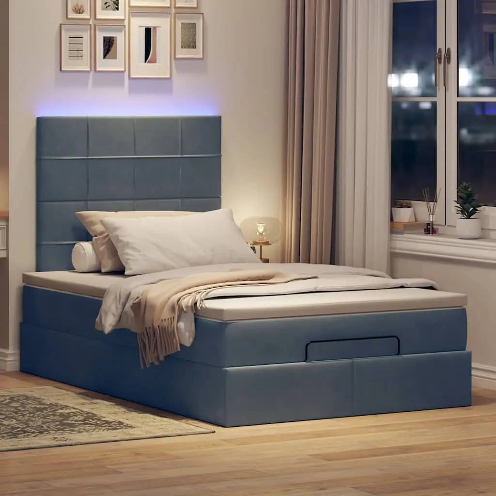 King Single Ottoman Storage Bed in Grey Velvet