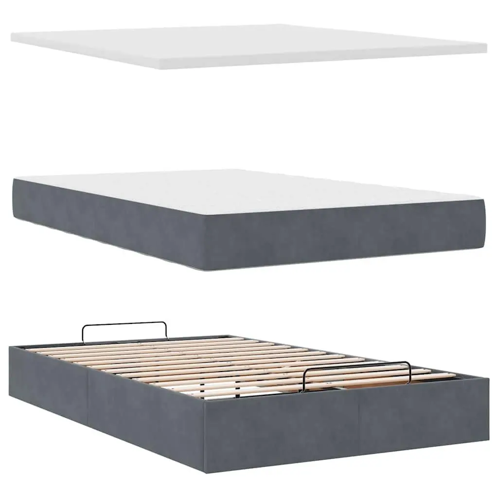 King Single Ottoman Storage Bed in Grey Velvet