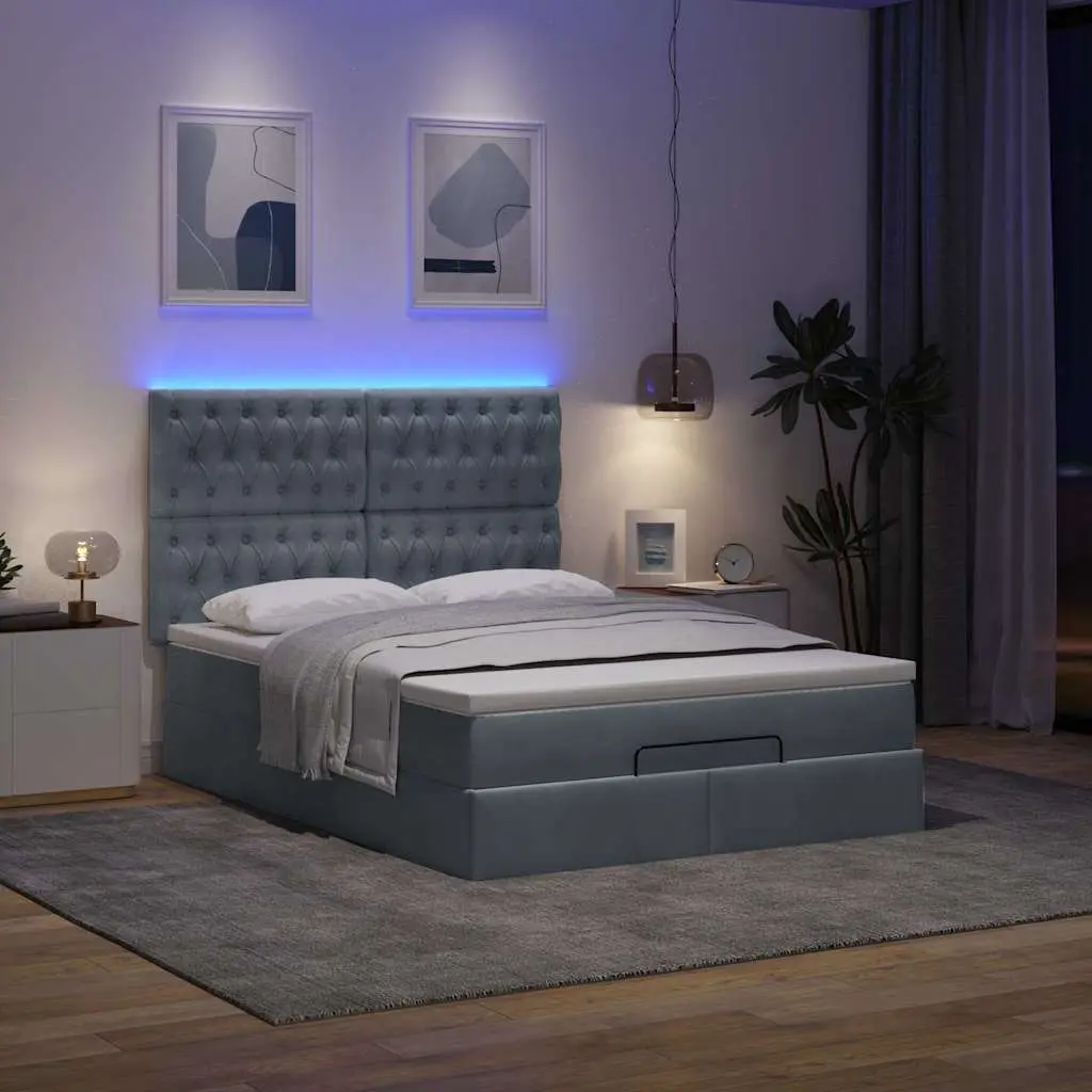 Grey Velvet Ottoman Bed with Storage Space