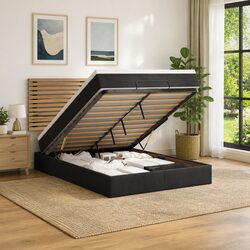 Queen Ottoman Bed with Mattress Topper and Storage
