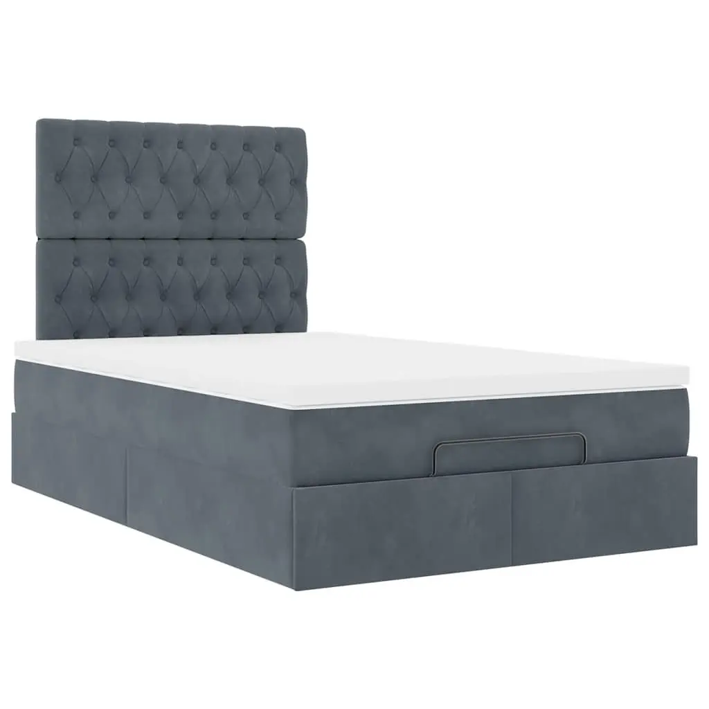 Ottoman Bed King Single with Pocket Spring Mattresses LED Lights Grey Velvet