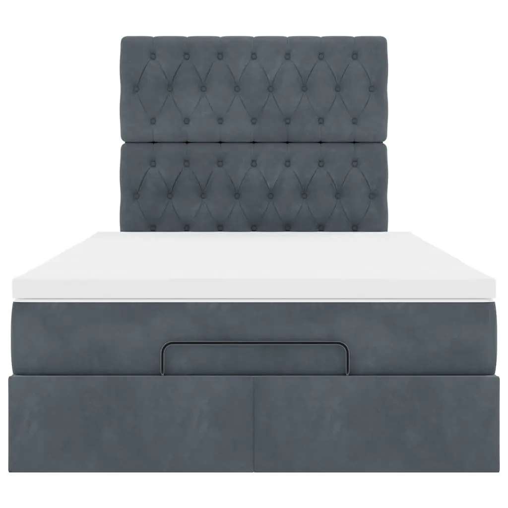 Ottoman Bed King Single with Pocket Spring Mattresses LED Lights Grey Velvet