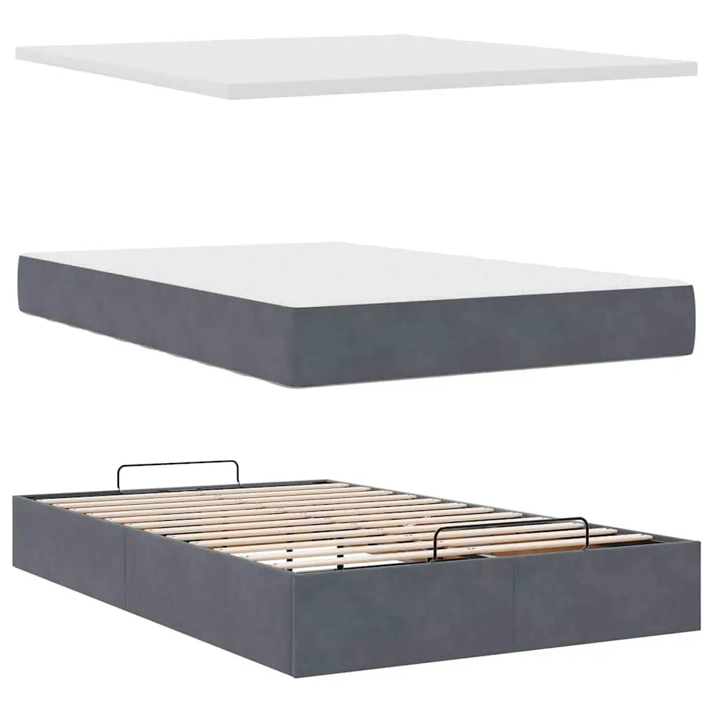 Ottoman Bed King Single with Pocket Spring Mattresses LED Lights Grey Velvet