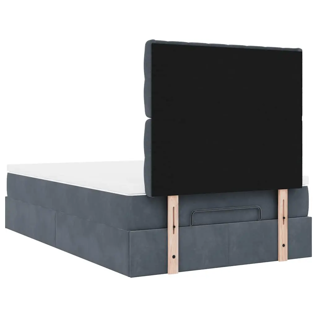 Ottoman Bed King Single with Pocket Spring Mattresses LED Lights Grey Velvet