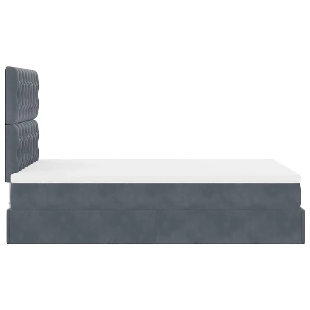 Ottoman Bed King Single with Pocket Spring Mattresses LED Lights Grey Velvet
