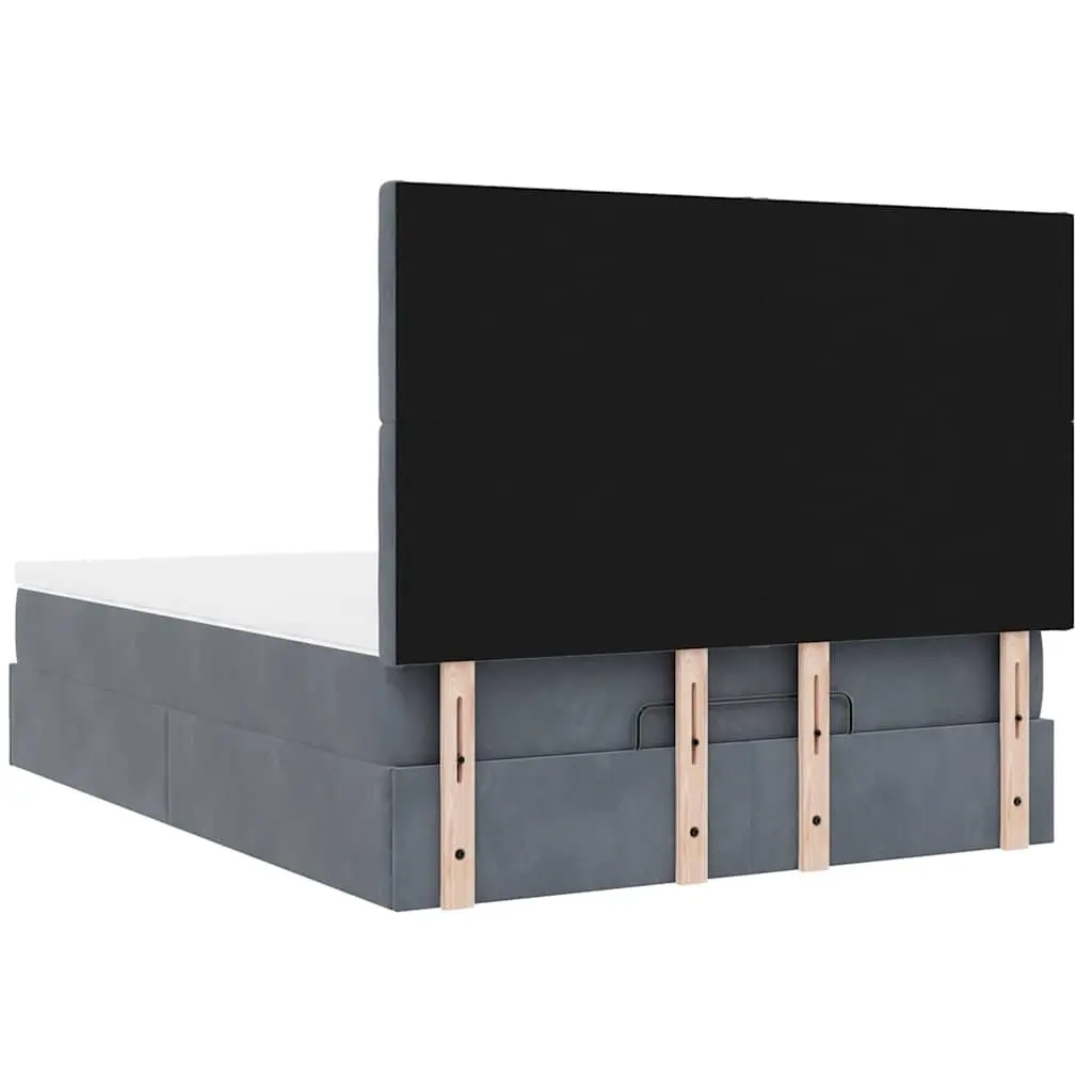 Ottoman Bed Velvet Grey Double with Pocket Spring Mattress Hydraulic Storage LED Lights