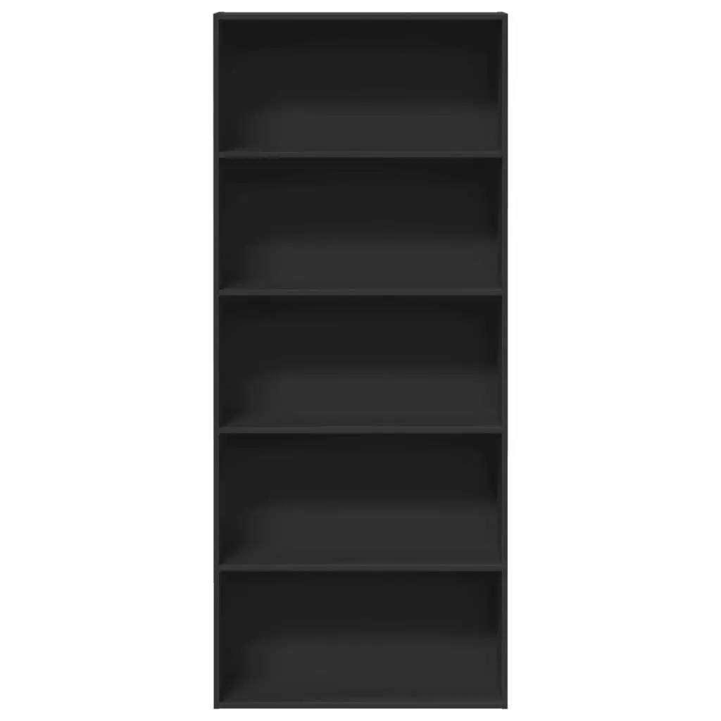 Black Bookcase Room Divider Engineered Wood 80x30x189cm Storage Shelf 5 Compartments