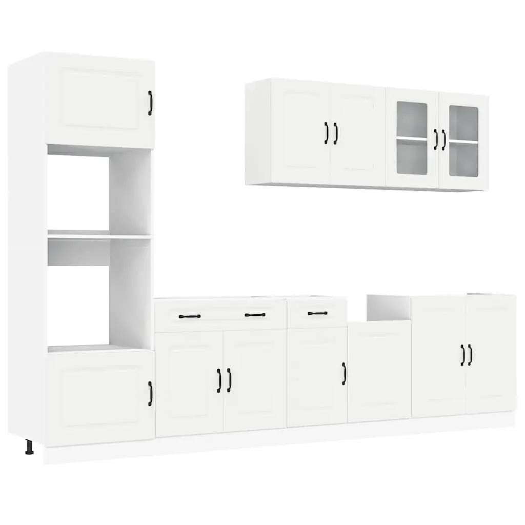 7 Piece Kitchen Cabinet Set Engineered Wood White Adjustable Feet