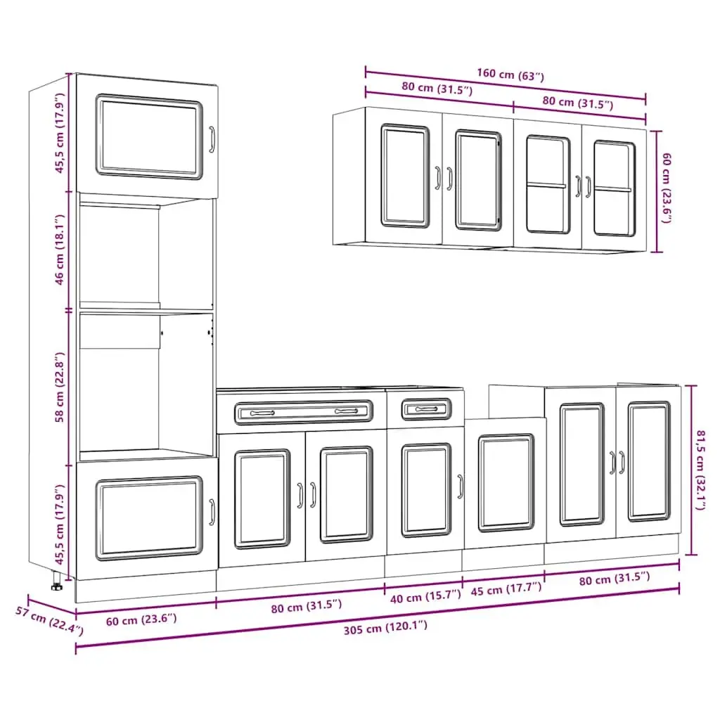 7 Piece Kitchen Cabinet Set Engineered Wood White Adjustable Feet