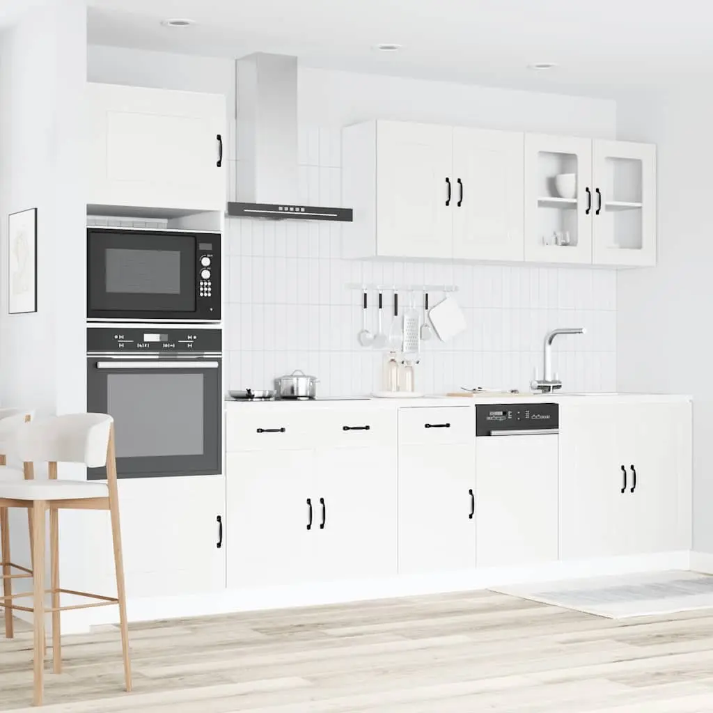 7 Piece Kitchen Cabinet Set Engineered Wood White Adjustable Feet