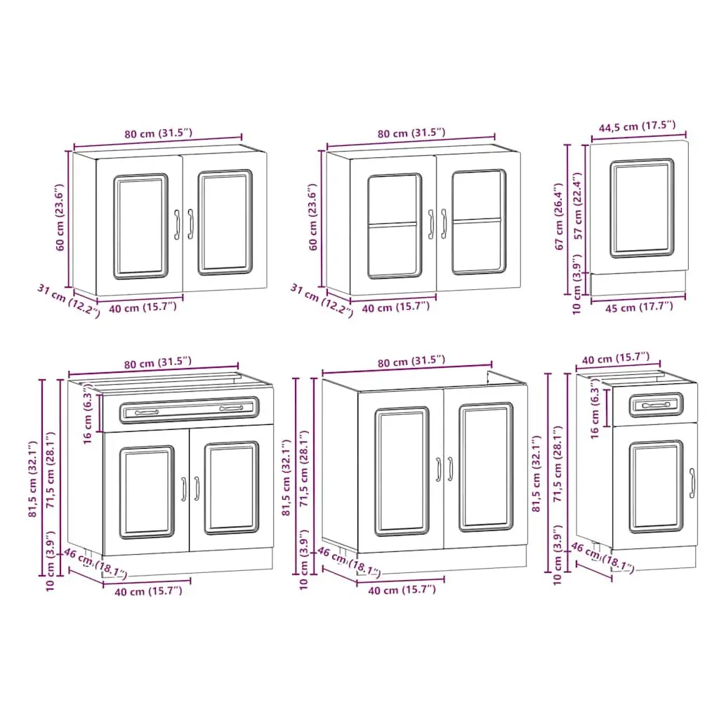 7 Piece Kitchen Cabinet Set Engineered Wood White Adjustable Feet