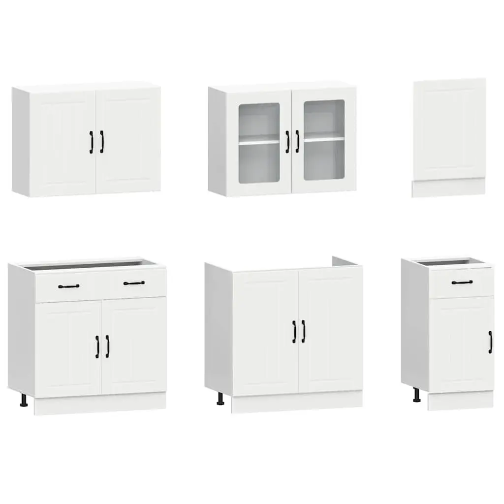 7 Piece White Engineered Wood Cabinet Set Adjustable Storage Furniture for Kitchen